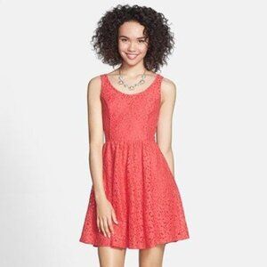 Lush Womens Dress Orange Floral Lace Medium